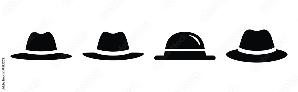 Fototapeta premium hat silhouette simple icon set, black color and white background