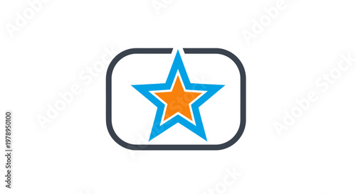 Stylized star icon with blue outline and orange fill inside a rounded rectangle.