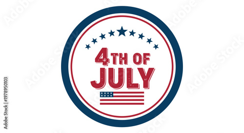 4th of July Independence Day Celebration Emblem with Stars and Stripes.