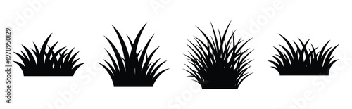 grass silhouette simple icon set, black color and white background