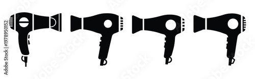 hairdryer silhouette simple icon set, black color and white background