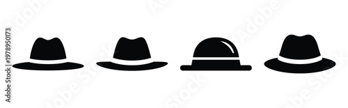 hat silhouette simple icon set, black color and white background