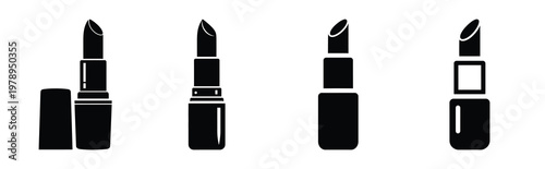 lipstick silhouette simple icon set, black color and white background