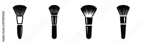 makeup brush silhouette icon set, black color and white background