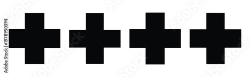 medical cross silhouette icon set, black color and white background