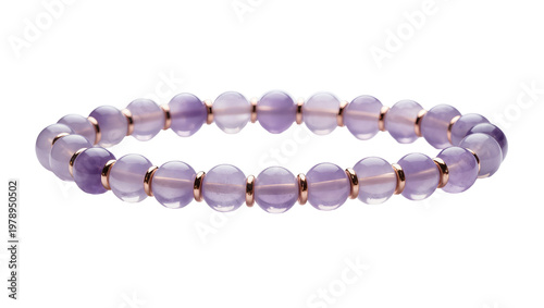 Fotografie Isolated purple amethyst beaded bracelet with rose gold spacers, elegant spiritu