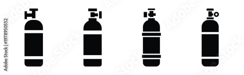 oxygen tank silhouette icon set, black color and white background