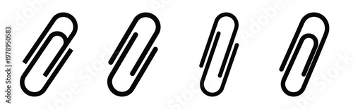 paper clip silhouette icon set, black color and white background