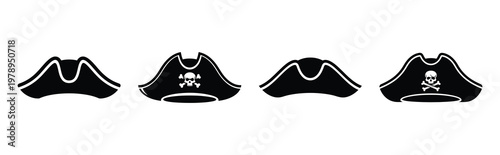 pirate hat silhouette icon set, black color and white background