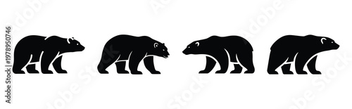 polar bear silhouette icon set, black color and white background