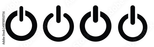 power button silhouette icon set, black color and white background