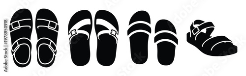 sandals silhouette simple icon set, black color and white background