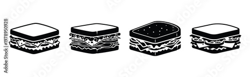 sandwich silhouette simple icon set, black color and white background