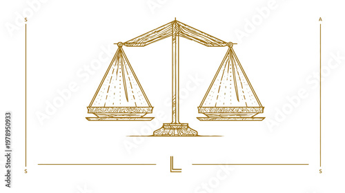 Elegant scale of justice illustration on white background symbolizing law