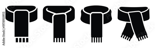 scarf silhouette simple icon set, black color and white background