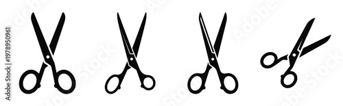 scissors silhouette simple icon set, black color and white background
