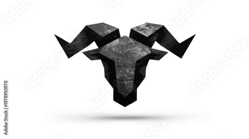 Geometric ram head logo design with textured dark grey appearance isolated