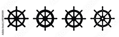 ship wheel silhouette icon set, black color and white background