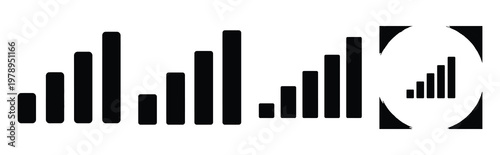 signal bars silhouette icon set, black color and white background