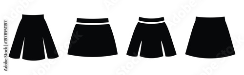 skirt silhouette simple icon set, black color and white background