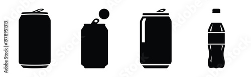 soda silhouette simple icon set, black color and white background