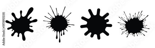 splatter silhouette simple icon set, black color and white background