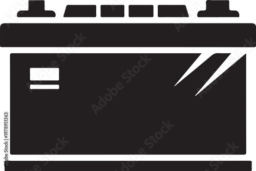 Battery, dead car battery, flat battery symbol, black icon, battery failure