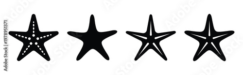 starfish silhouette simple icon set, black color and white background