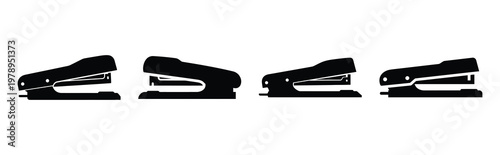 stapler silhouette simple icon set, black color and white background