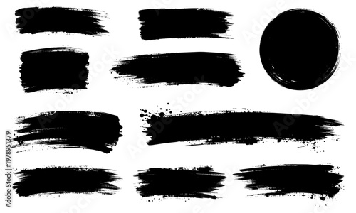 かすれ筆ブラシストロークセット インクスプラッシュ黒グランジ素材集 Black Grunge Brush Stroke Set Ink Splash Paint Texture Collection

