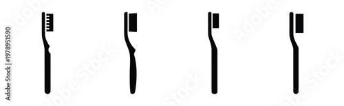 toothbrush silhouette simple icon set, black color and white background