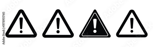 warning sign silhouette icon set, black color and white background