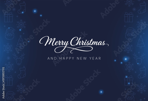 Merry Christmas and happy new year blue particle banner template