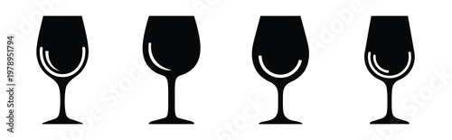 wine glass silhouette icon set, black color and white background