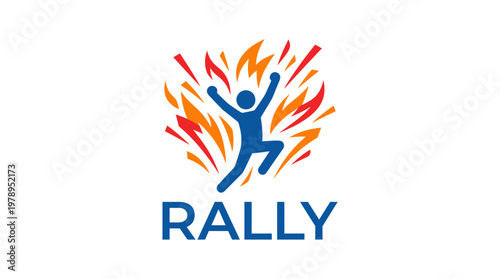 Vibrant Rally Logo with Excited Figure