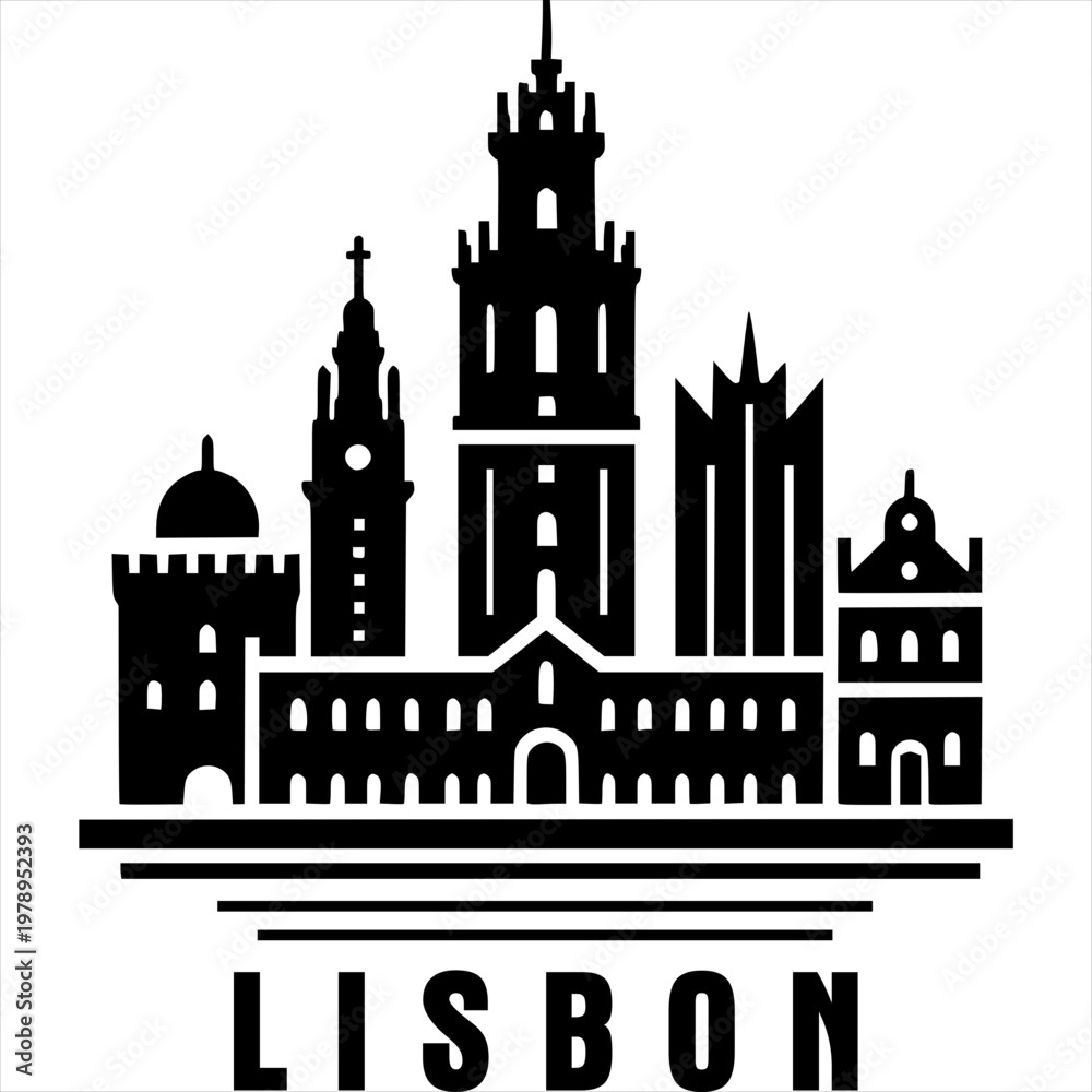 Obraz premium Lisbon Skyline Icon Vector