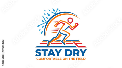 Stay Dry Running Athlete Logo with Weather Elements