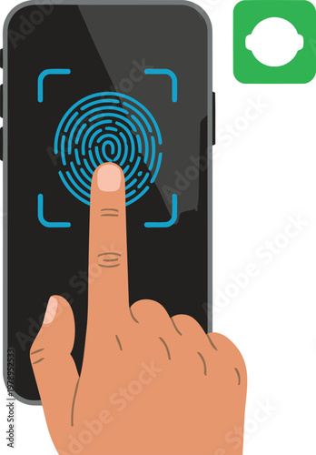 A hand scans a fingerprint on a smartphone displaying a green 'Success' icon. Modern, clean design emphasizes security and digital access. Focus on fingerprint technology.