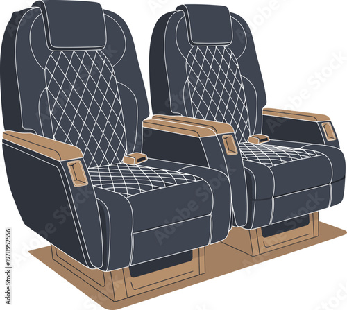 Luxurious Diamond Leather Jet Seats offer premium comfort and style. Ideal for showcasing travel, business class, or upscale interiors. Clean, modern design.