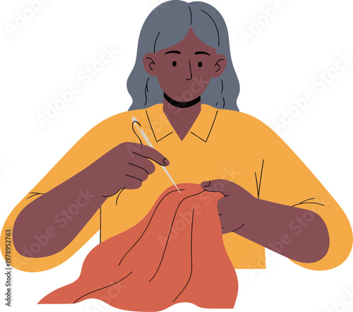 A skilled tailor meticulously repairs a garment, showcasing expertise and craftsmanship. Warm colors and focused expression highlight a professional service.