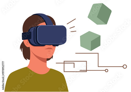 A young student immerses themselves in VR education, wearing a headset amidst floating circuit diagrams. Modern, digital learning experience.