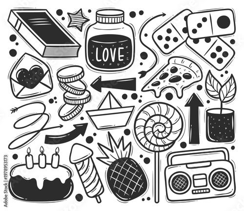 Board games doodles set hand drawn vector illustration sketch icons of cards dice and pawns checkers