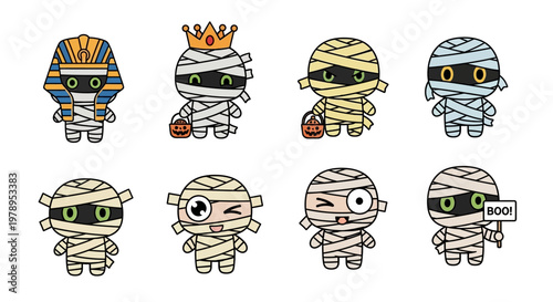 Cute Halloween Mummy Character Vector Collection
