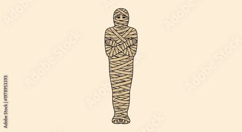 Minimalist Illustration of an Ancient Egyptian Mummy Wrapped in Bandages