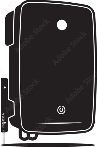 Black smart home device, wireless control panel, modern wall-mounted interface, sleek electronic gadget