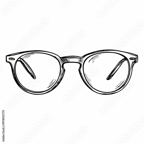 Round eyeglasses illustration represents vision correction and intellectual style.