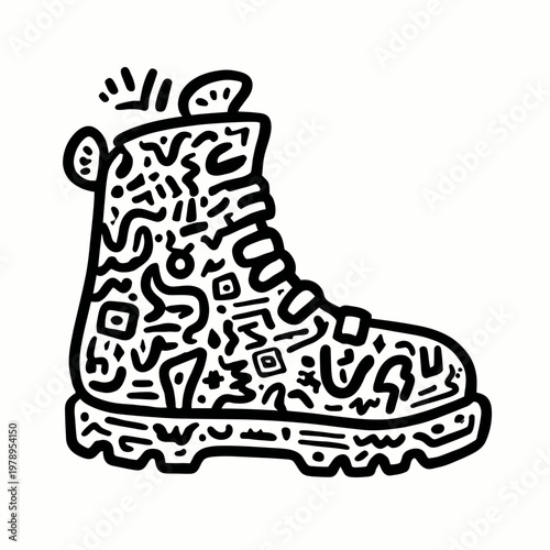 Boot adorned with intricate doodle patterns showcases a unique artistic approach to modern footwear design and urban street style.