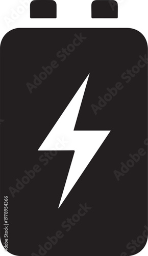 Battery, power icon, electricity symbol, black and white vector