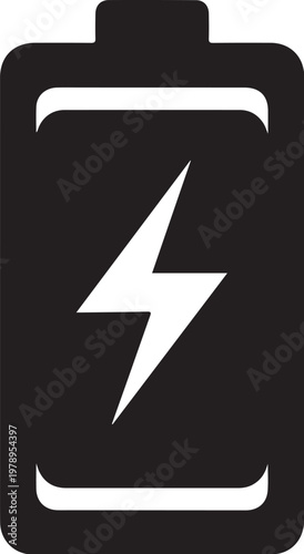 Battery icon, power symbol, energy sign, black and white vector