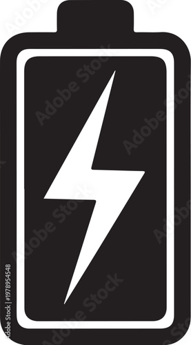 Battery, power, energy, icon, symbol, black, white, vector